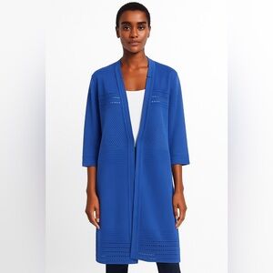 Misook Blue Open Front Knit Cardigan with mesh and eyelet detail size XL